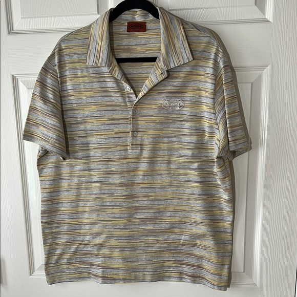 Missoni Men's Striped Polo Shirt with front logo Yellow Gray Mauve